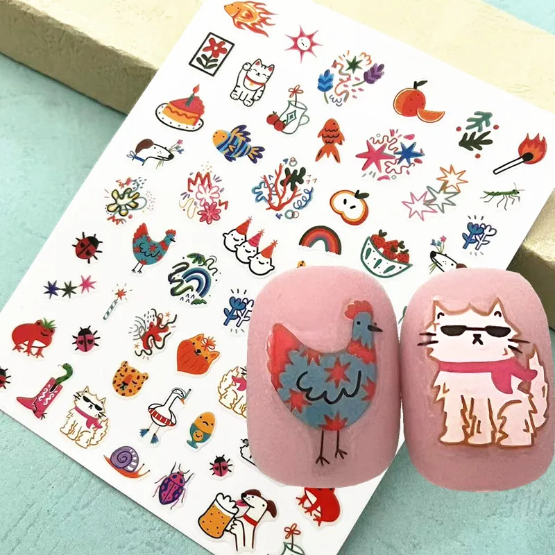 Newest Cute Cartoon Chick Design 3D Self Adhesive Decal Template DIY Decoration Tips Nail Stickers TSC 546