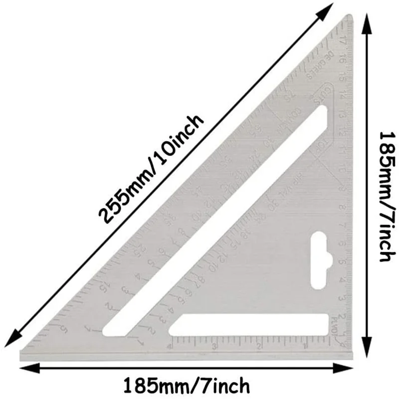 Triangle Ruler 7 Inch Aluminium Alloy Carpenter Set Square Angle Woodworking Tools Try Square Protractor Triangular Ruler Metric