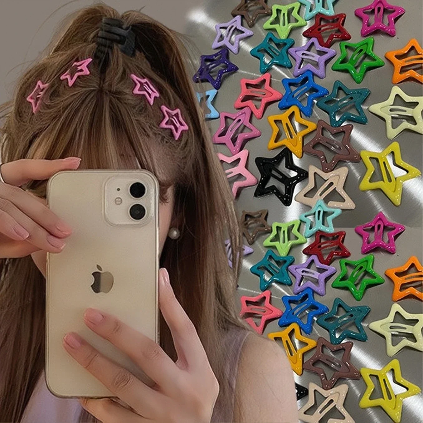 30pcs/set Y2K Colorful Star BB Hair Clips Children Cute Stars Metal Snap Hairpin Side Barrettes Hair Grip Women Hair Accessories