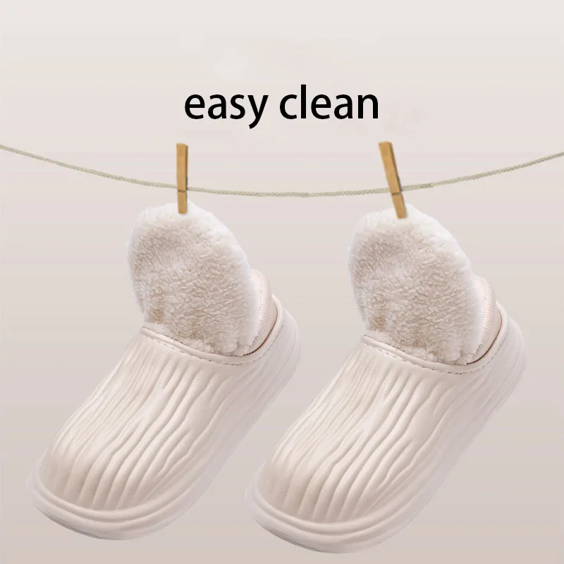 Winter Warm Women Slippers Casual Non-slip Plush Flats Home Waterproof Non-Slip Shoes Indoor Outdoor Thick Platform House Slides