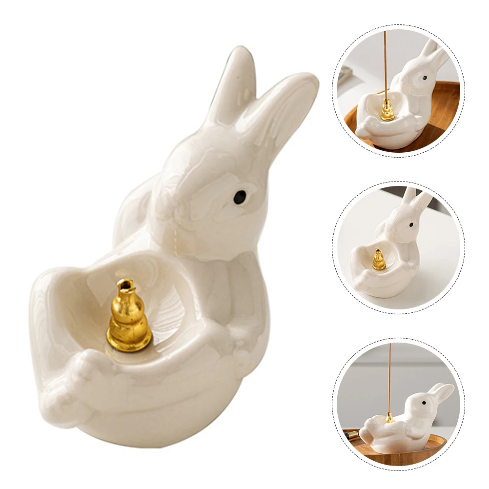 

Bunny Shape Ceramic Incense Stick Holder Creative Rabbit Incense Burner Home Study Desktop Decorative Censer Chic Censer Holder