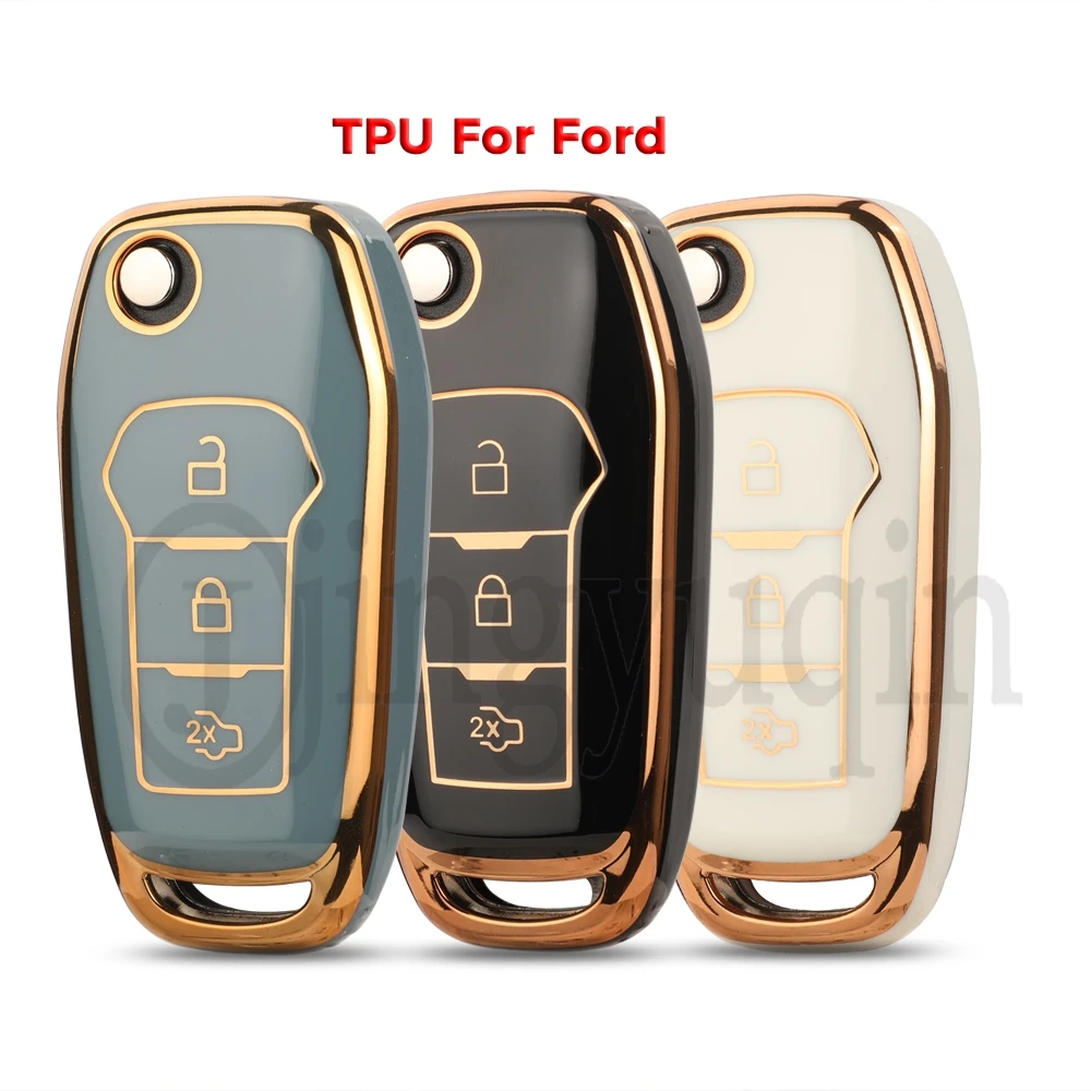 

jingyuqin TPU For Ford Figo 2017 Mondeo 5 Ecosport Puma 2020 Fiesta Mk8 Everest Ranger Car Remote Key Shell Case Cover 3 Buttons