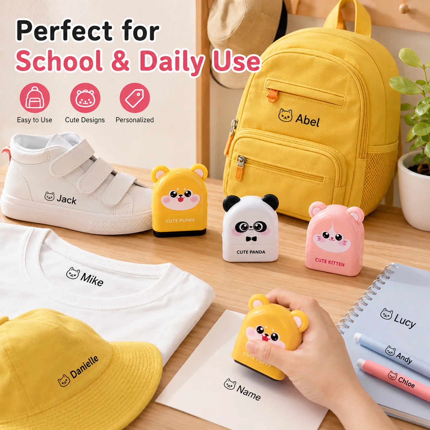 Personalized Cute Name Stamp Waterproof Clothing Label for Kids Self Ink Stamp for Kindergarten School Bags Custom Stamp