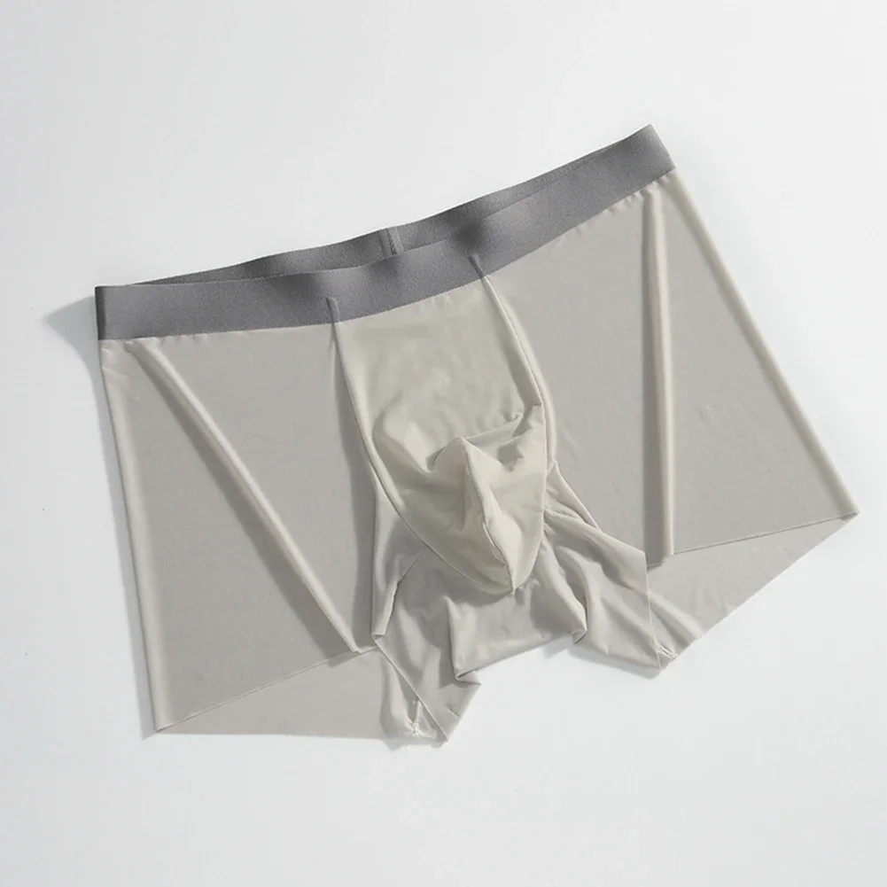 Men Ice Silk Seamless Underwear Thin See Through Underpants Boxer Shorts Trunks U-convex Panties Men Underpants Daily Wear