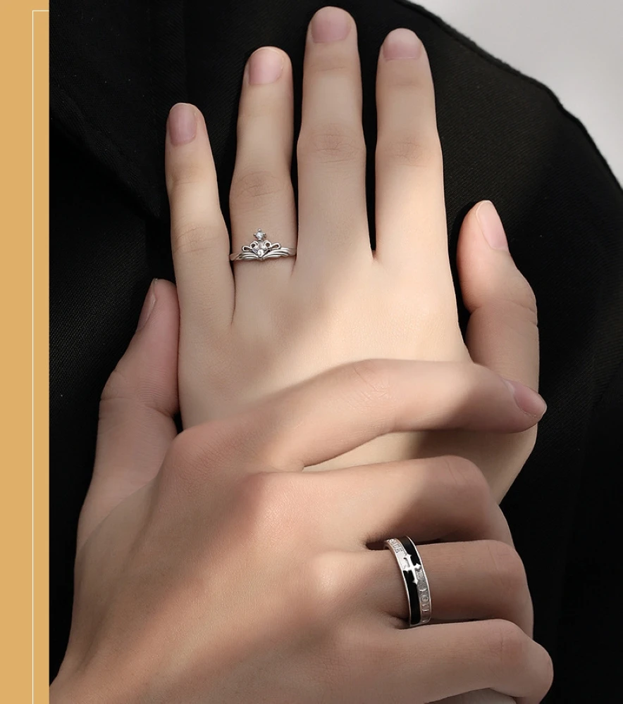 Crown Aadjustable Wedding Couple Rings Copper Plated Platinum Overlap Opening Finger Jewelry Wholesale Drop Shipping
