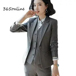 Uniforme formel gris pour femmes, olympiques de travail d'affaires, pantalons pour femmes, ensembles de blazers de bureau pour dames professionnelles, automne, hiver