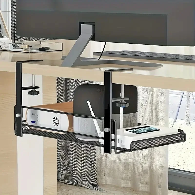 Under-desk Cable Management Tray Cable Management Rack Without Punching Carbon Steel Scalable Storage Rack Desk Wire Organizer