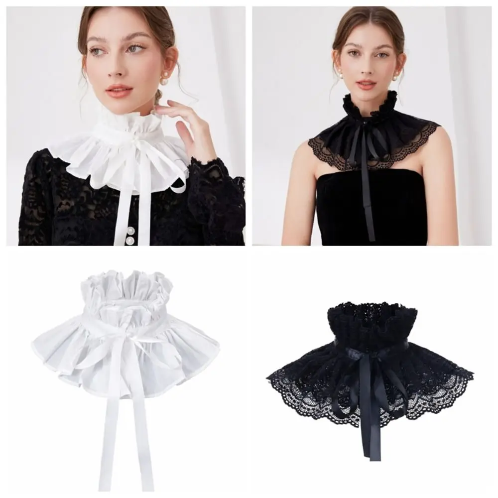 

Новый хлопковый винтажный воротник-стойка с рюшами и кружевом, съемный, викторианский, аксессуар для одежды