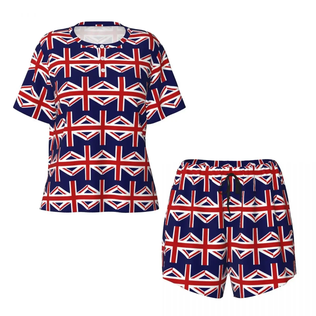 

Union Jack Flag Of The UK Round Neck Short Sleeve Nightgowns for Sleeping Sleepshirts Women Soft Pajama Set Short Pants