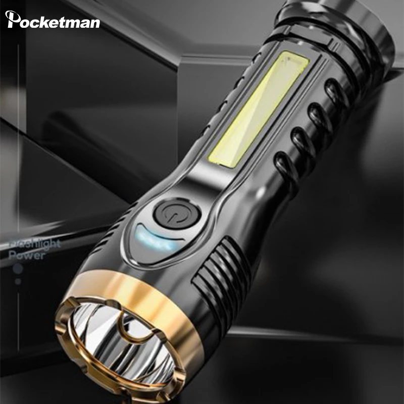 

Super Bright 4 Lighting Modes Rechargeable Flashlight Built-in Battery Powered Torch with COB Side Lights Magnet