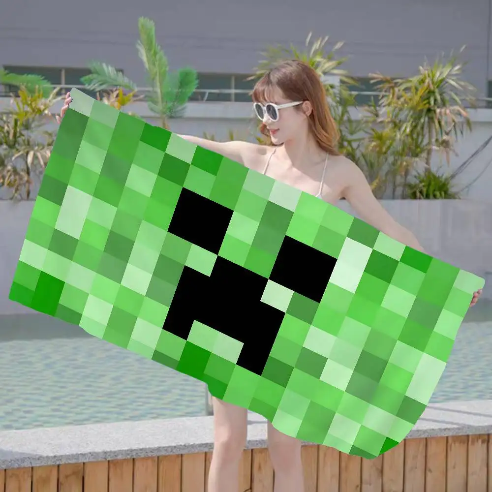 Sandbox Game M-Minecraft Microfiber Printed Beach Towel Mountain Climbing Yoga Beach Swimming Running Absorbent Soft Towel