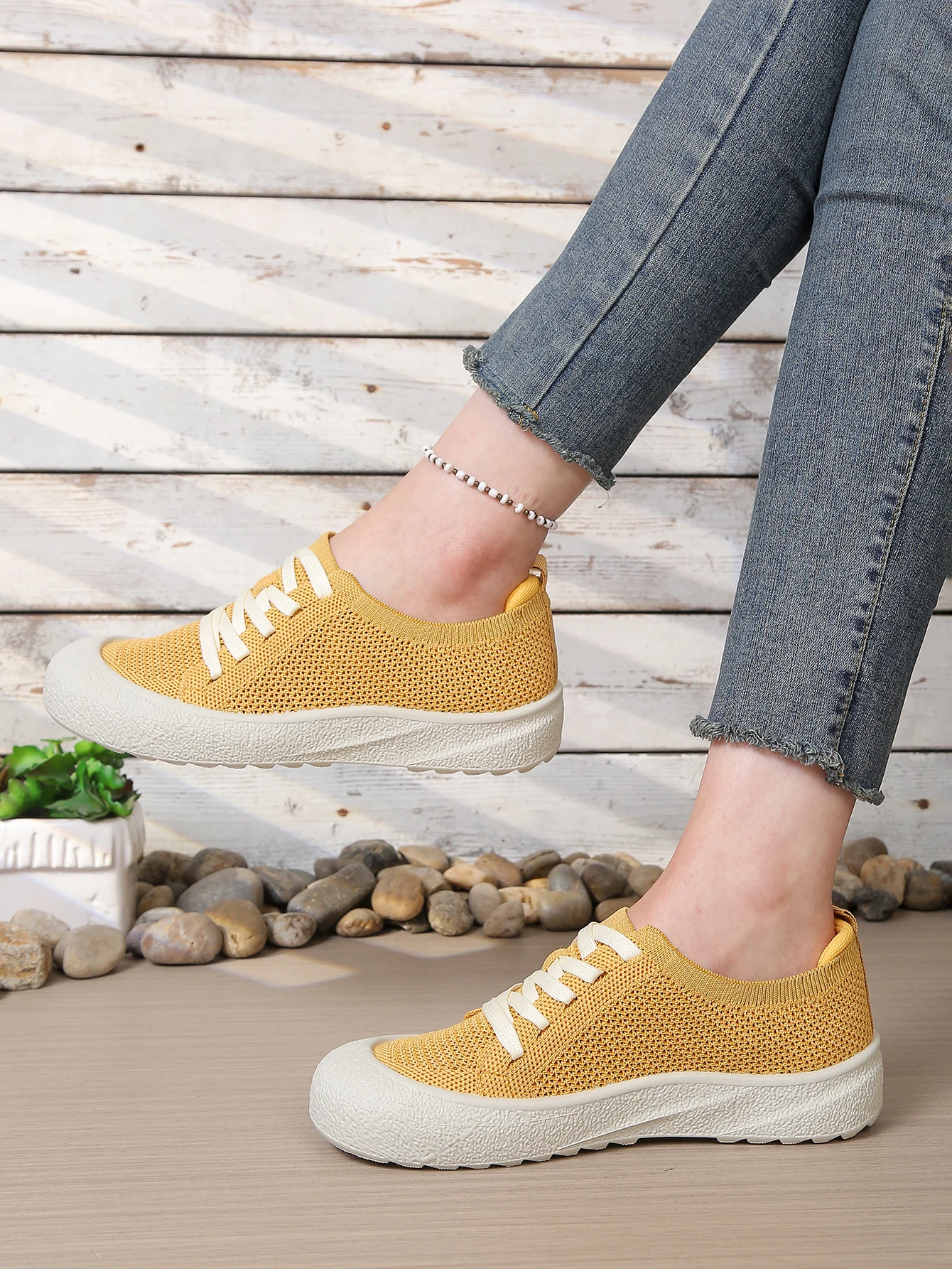 Leichte Mesh-Strick-Freizeitschuhe für Damen, atmungsaktive Slip-On-Sneaker mit weicher Sohle, bequemes Alltagsschuhwerk. – Detail 6