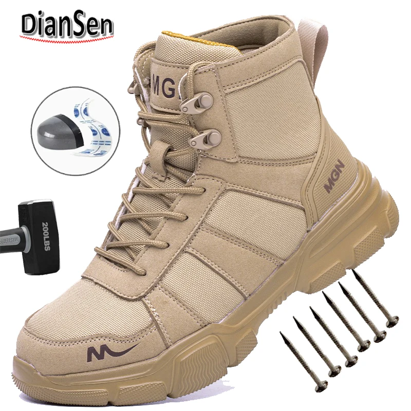 

Легкая защитная обувь, рабочие ботинки, мужские нескользящие водонепроницаемые промышленные ботинки со стальным носком, противоударные и противоударные мужские ботинки