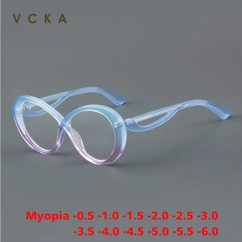 

VCKA Cat Eyes Vintage Acetate Glasses Frame Women Handmade Myopia Prescription Optical Eyeglasses Female Eyewear -0.50 to -6.0