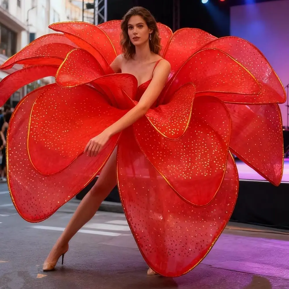 LED Flower Skirt Remote Control Dance Costume with Adjustable Brightness And Opening Petals for Stage Performance