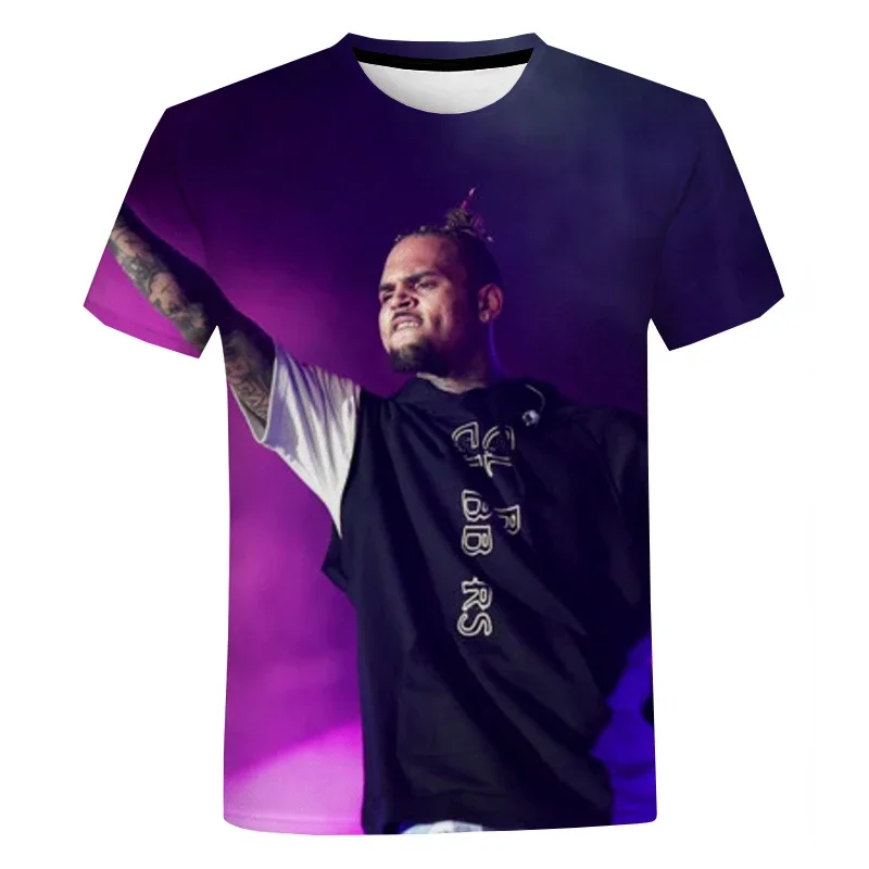 Y2K Clothing Chris Brown Graphic T Shirt for Men Singer 3D Short Sleeve Summer Oversized T-shirts Harajuku Streetwear Tops Tees