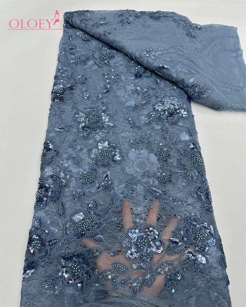

High Quality Handmade African Lace Fabric with Beads And Sequins for Wedding Dresses And Parties Latest Fashion Trend