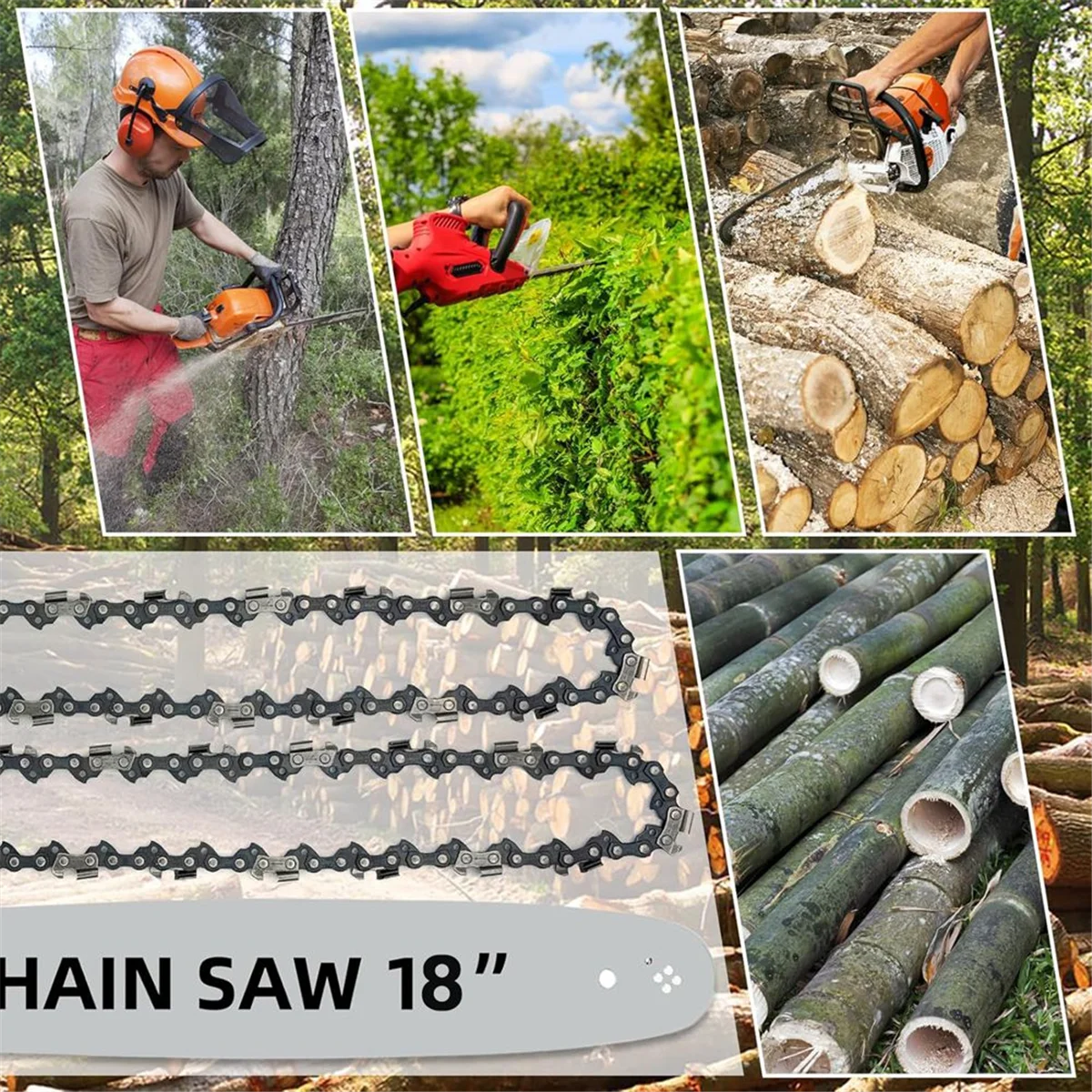 A25F-2 Pack 18 Inch Chainsaw Chain and Chainsaw Guide Bar with 3/8 Inch LP Pitch.050 Inch Gauge 62 Drive Links