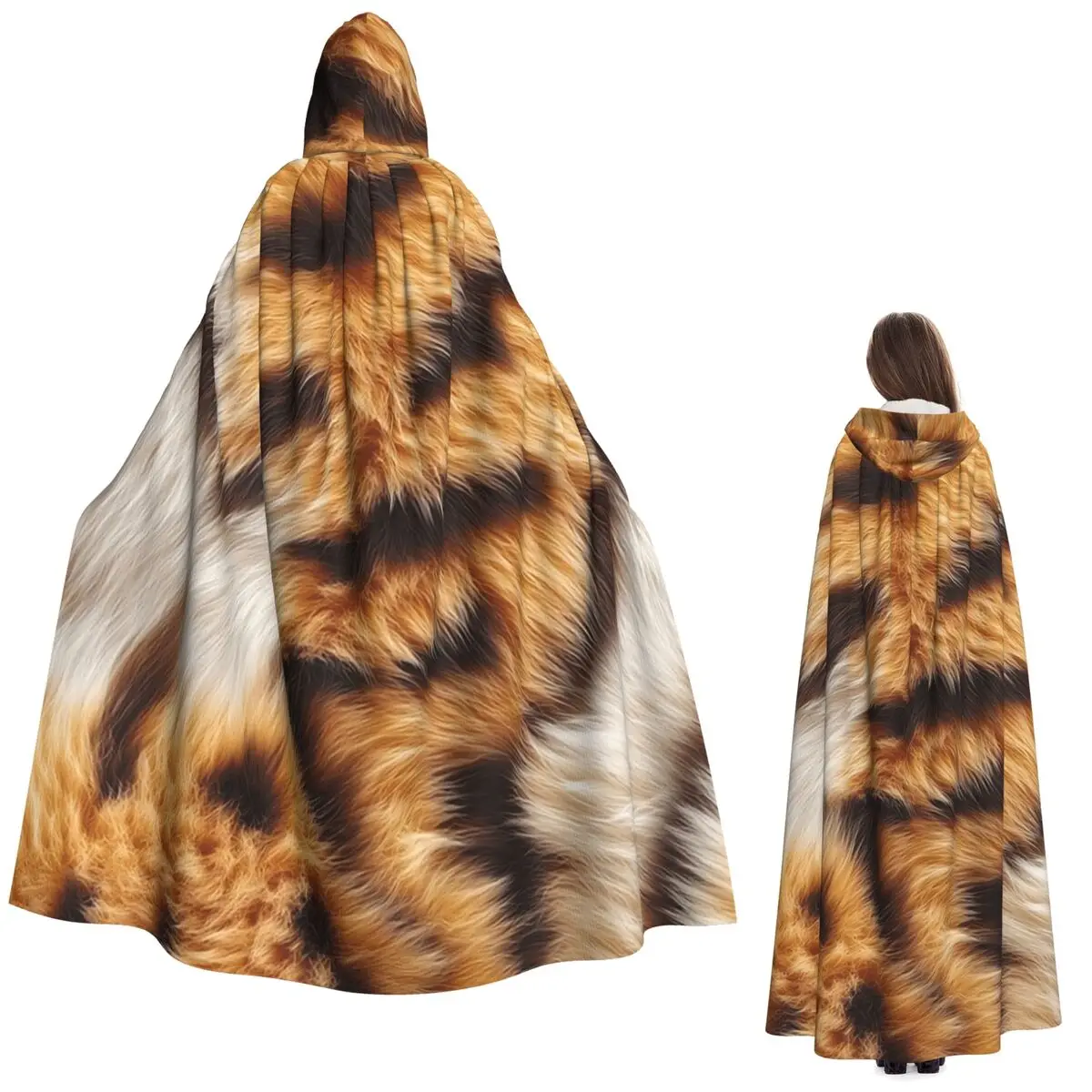 

Tiger Fur Sketch Color Picture Long Hooded Cloak Witch Medieval Costume Cosplay Cape HalloweenParty Adult Unisex