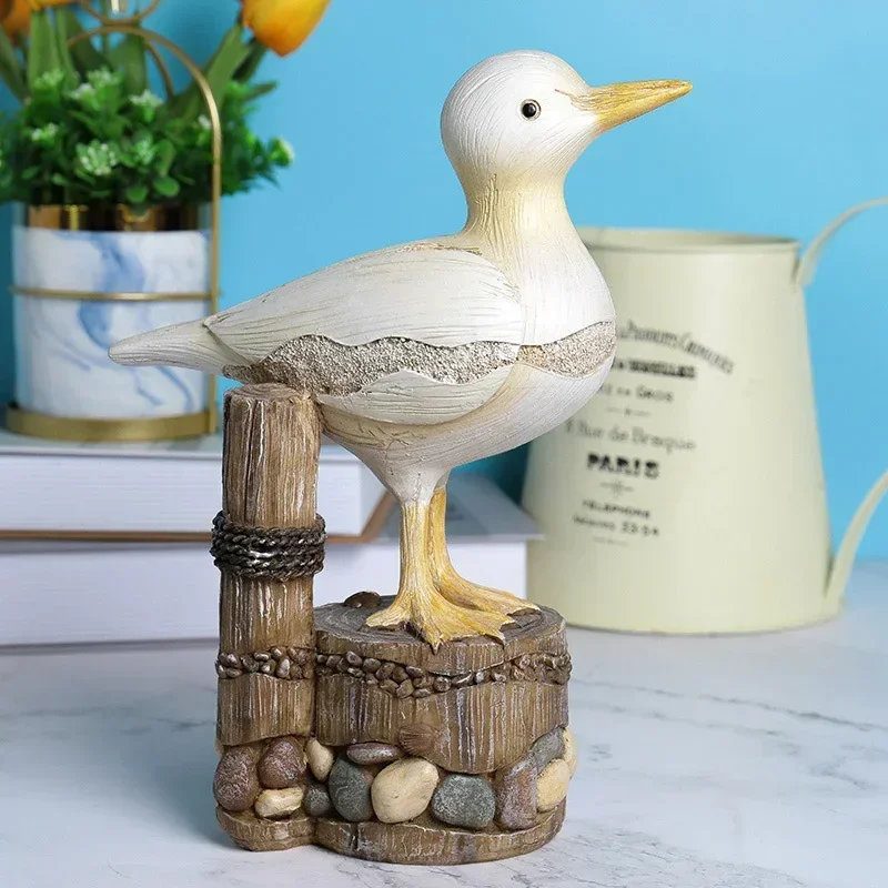 Mediterranean Style Seabird Stump Ornaments Imitation Wood Animal Home Decoration Living Room Garden Seagull Resin Ornaments