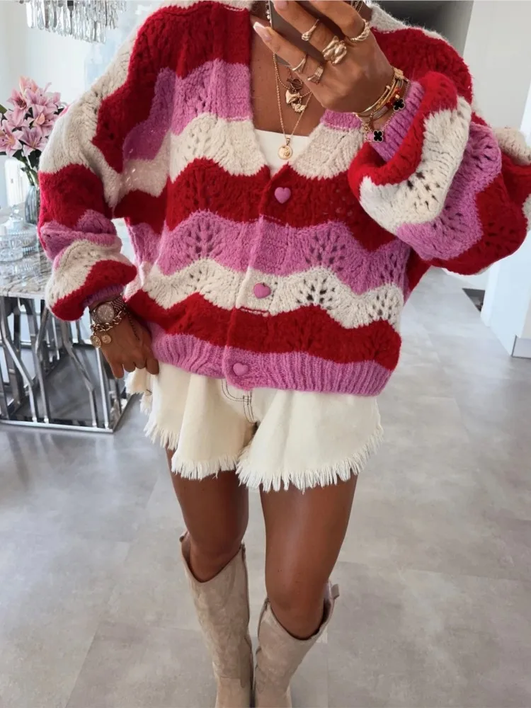 

Повседневный свитер, осень-зима, контрастный цвет, свободная модная милая стильная одежда, женское однобортное пальто с длинными рукавами и v-образным вырезом