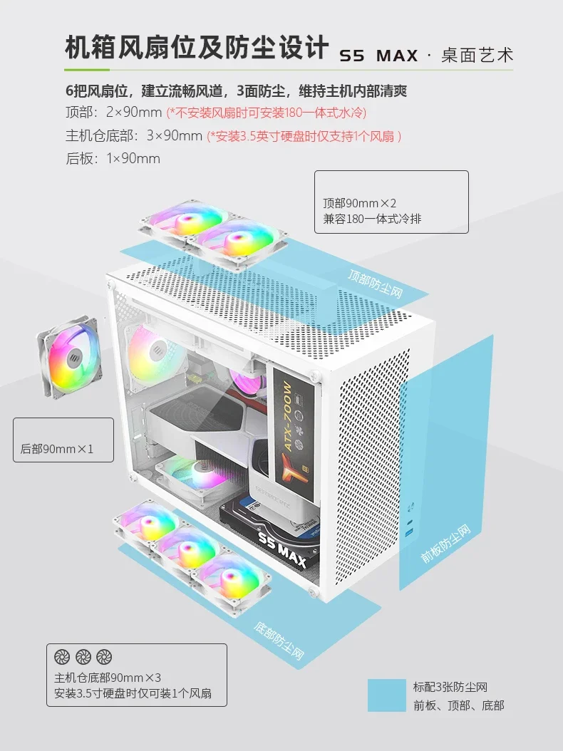 S5MAX chassis white matx motherboard SFX power supply tower side transparent desktop mini ITX computer empty box