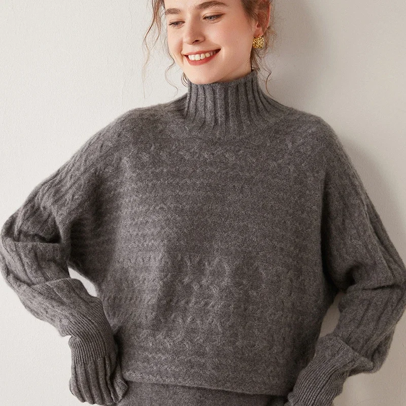 

2023 Winter New 100% Cashmere Sweater Women's High Quality Thicken Long Sleeve Knit Pullover Female Solid Loose Large Size Tops