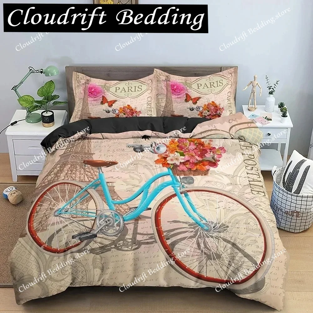 Paris Eiffel Tower King Queen Duvet Cover World Famous Romantic Attractions Bedding Set Women Girls Polyester Quilt Cover