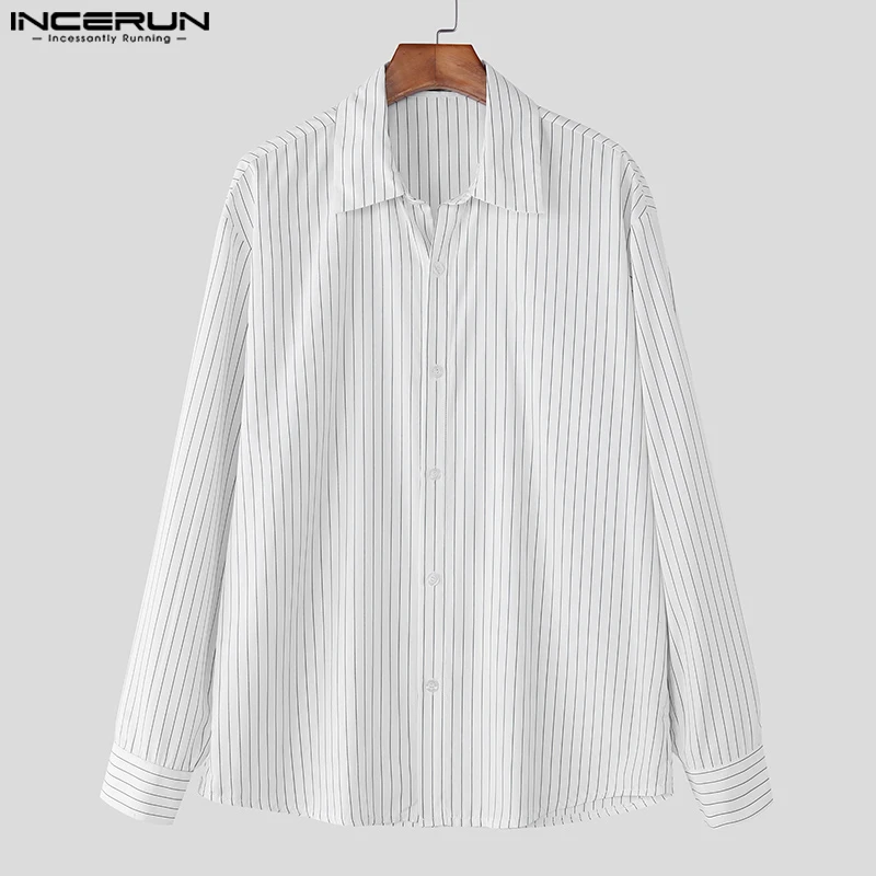 

INCERUN Men Striped Shirt Lapel Long Sleeve Loose Men Clothing Korean Style Streetwear Fashion Casual Male Shirts 2025 Tops