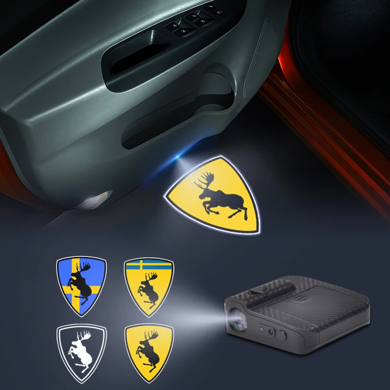 Prancing Moose Swedish Flag Logo Wireless Courtesy Car Door Projector LED Welcome Lights For Volvo XC40 XC60 S90 XC90 V90 Decor