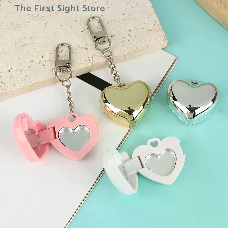 1Pcs Heart Shape Mini Empty Blush Powder Box Eye Shadow Container With Mirror And Aluminum Pan Key Chain Lipstick Case Packaging