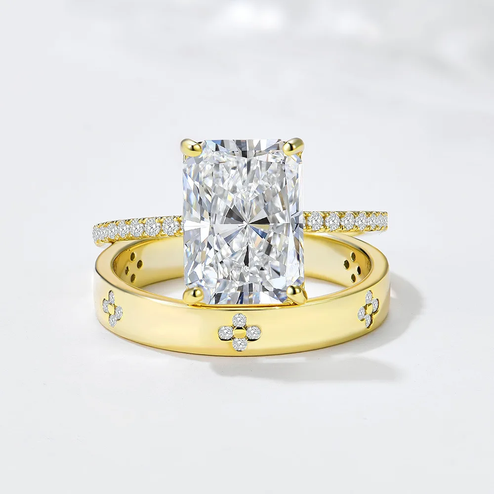 Dave&di 925 Sterling Silver Ice Flower Cut Zircon Combination Ring Wedding Engagement Ring Women's European And American Light