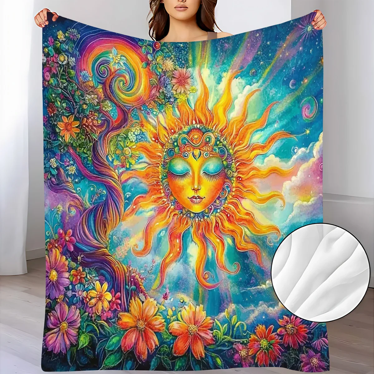 Colorful Sun Pattern Flannel Small Blanket Soft Warm Blanket, Suitable for Sofa Blanket, Home Leisure Blanket, Air-Conditioning
