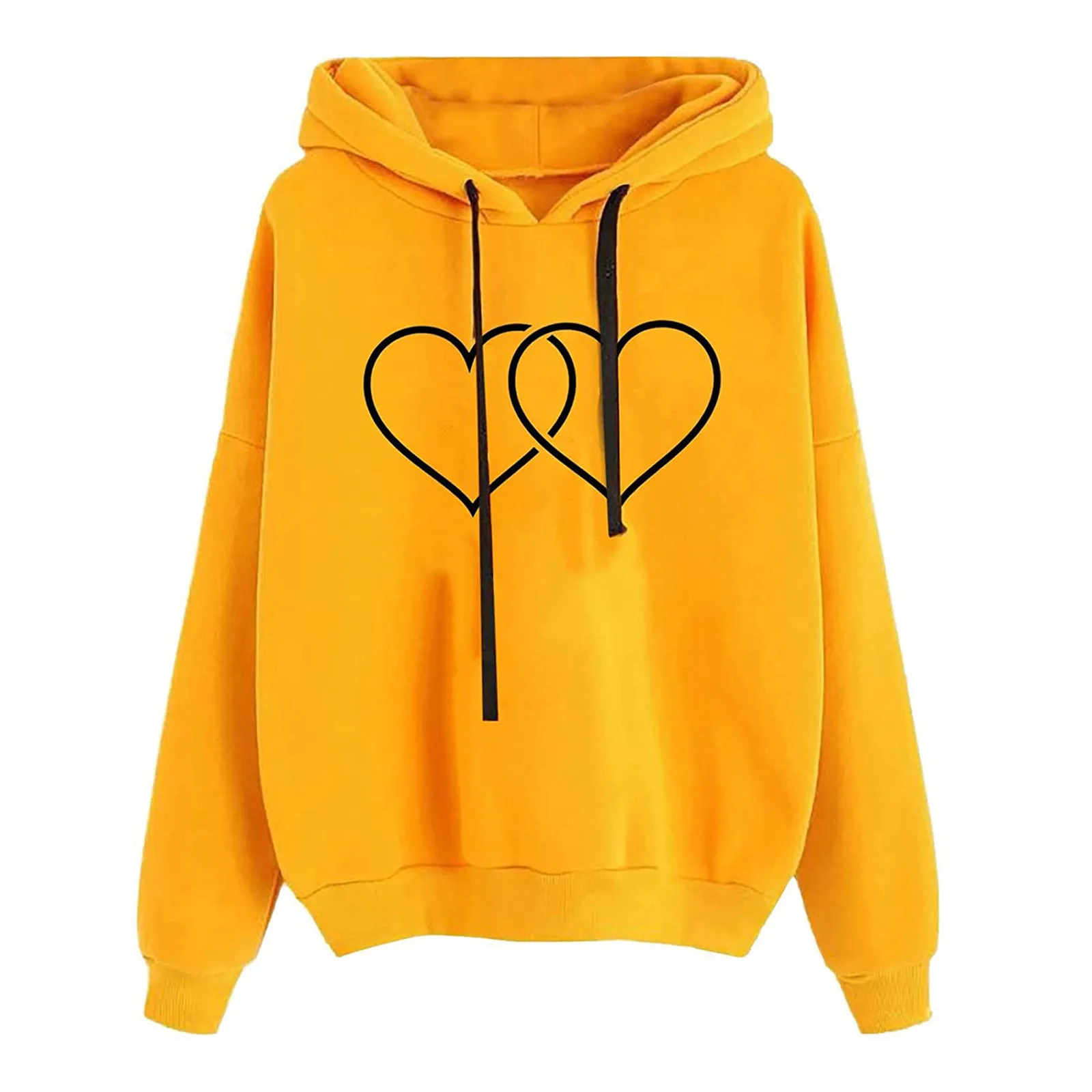 Heart Hoodies Sleeve Sweatshirt Comfy Printing Long Solid Color Women's Hoodies Yellow Long Sleeve Korean Blouse Shirts 2023