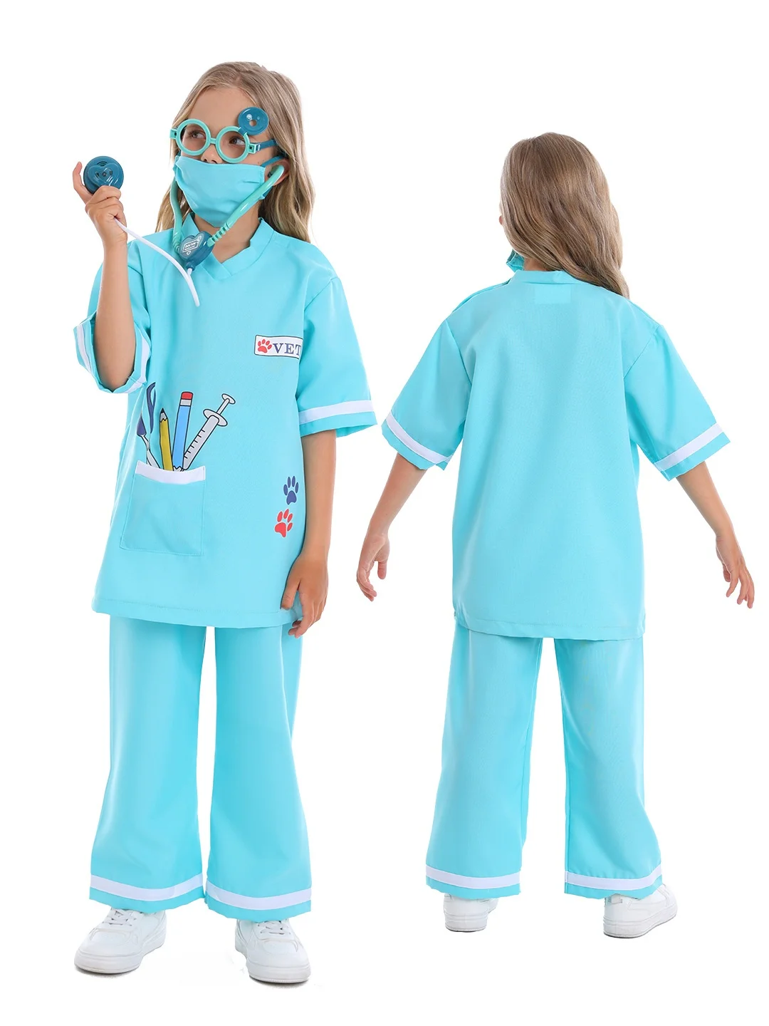 زي أداء الطبيب البيطري للأطفال من لعبة الهالوين، تجربة مهنية، ملابس الطبيب التنكرية للمسرح، ألياف البوليستر 00%