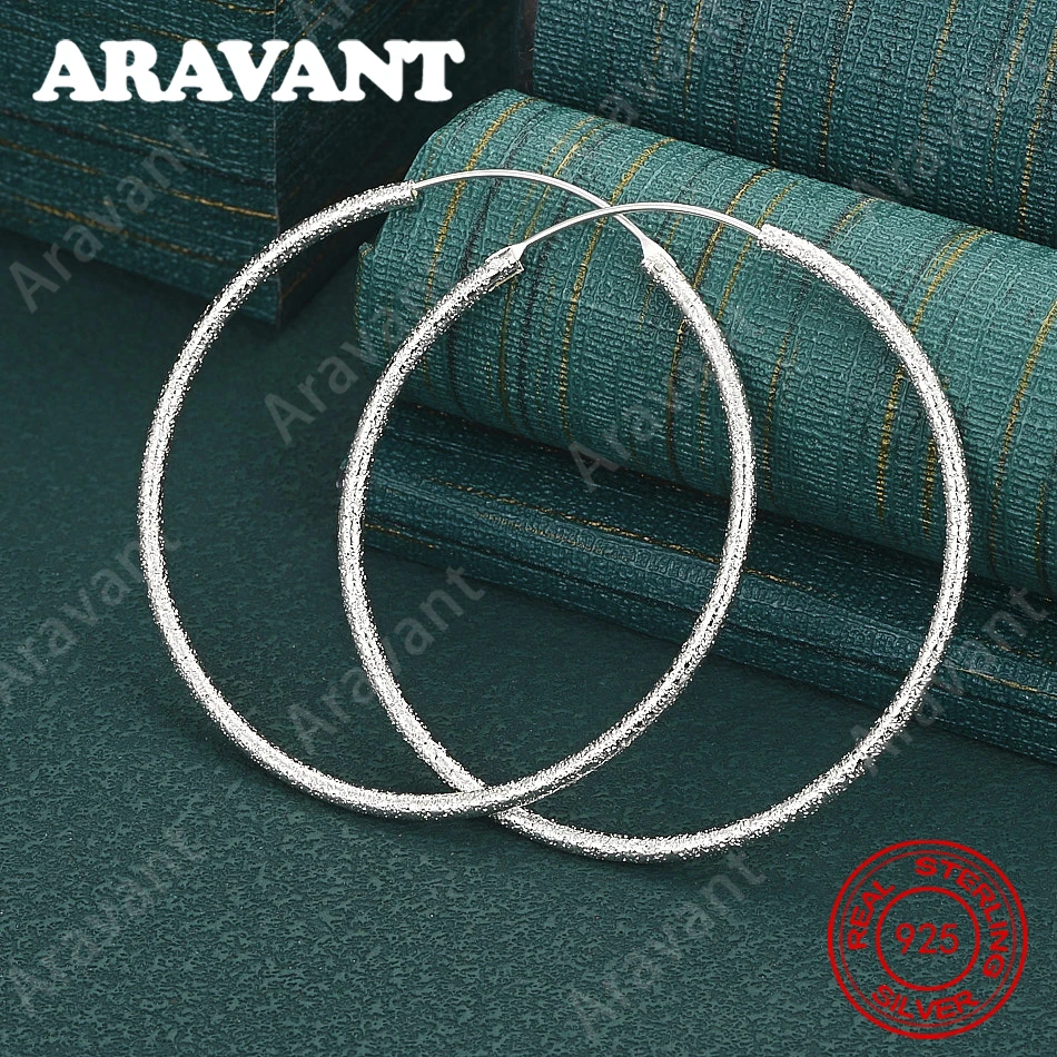925 Sterling Silver Matte Large Hoop Earrings - Everyday Accessories For Women - Simple And Elegant Jewelry
