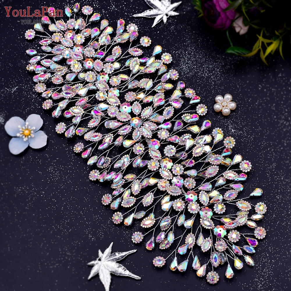 YouLaPan Bridal Rhinestone Flower Headband Shiny Bride Hair Accessories Wedding Hair Decoration Women Headdress For Party HP388