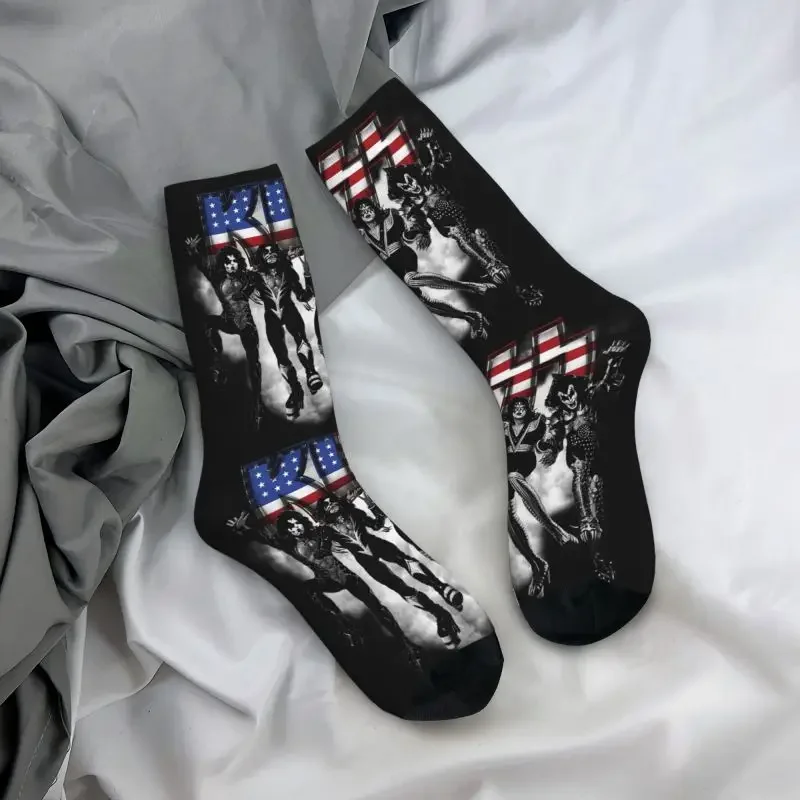 Y2K kawaii mens KISS band USA logo dress unisex breathbale warm 3D printing heavy metal rock music crew socks