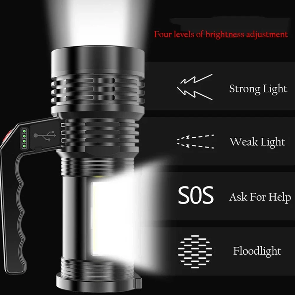 Портативный светодиодный фонарик, ручной фонарик, прожектор, Ночной светильник, мощные фонарики дальнего действия с USB-зарядкой, охотничий прожектор a1
