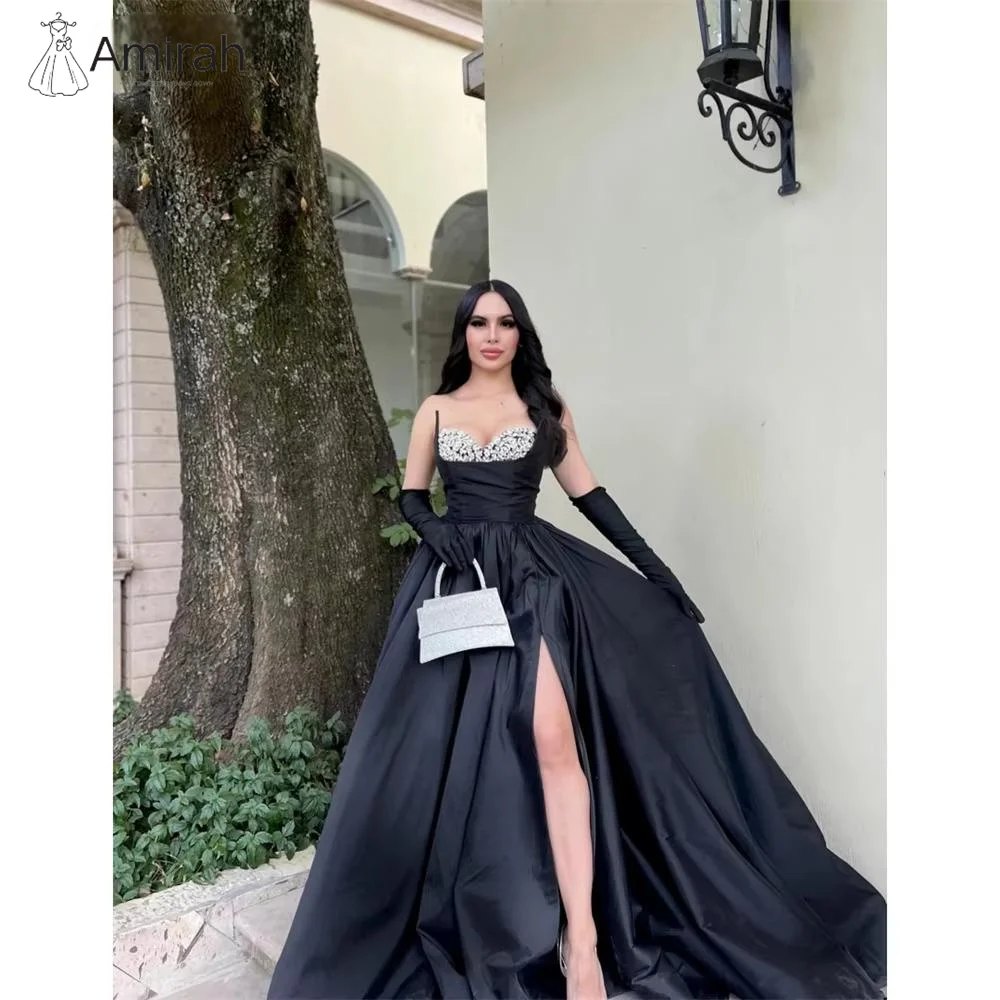 

Amirah Custom Made Ball Gown Women's Prom Dress 2025 A-line Side Slit Dresses for Special Events Partial Bead Embroidery Evening