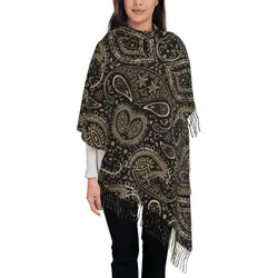 Gold Bohemian Art Paisley Gradient Beige And Brown Tassel Scarf Women Soft Shawls Wraps Ladies Winter Fall Scarves