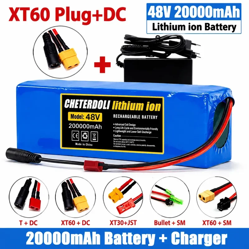 48V 20Ah E-Bike Battery Pack 13S3P 18650 Lithium Ion for Bafang 1000W Conversion Kit with 54.6V 2A Charger and XT60 Plug