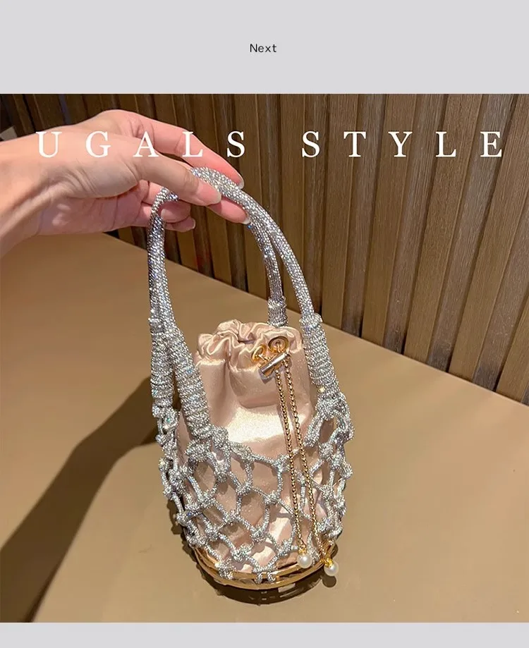 Hollow Out Glitter Rope Woven Handmade Luxury Women's Handbag Shiny Diamonds Evening Bag Wedding Party Clutch Purse Shoulder Bag