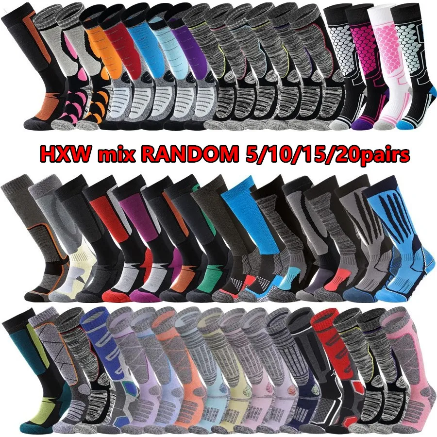 

5/10/15/20pairs outdoor sport hiking snowboard socks men women knee high winter warming thermal ski socks for daily wear
