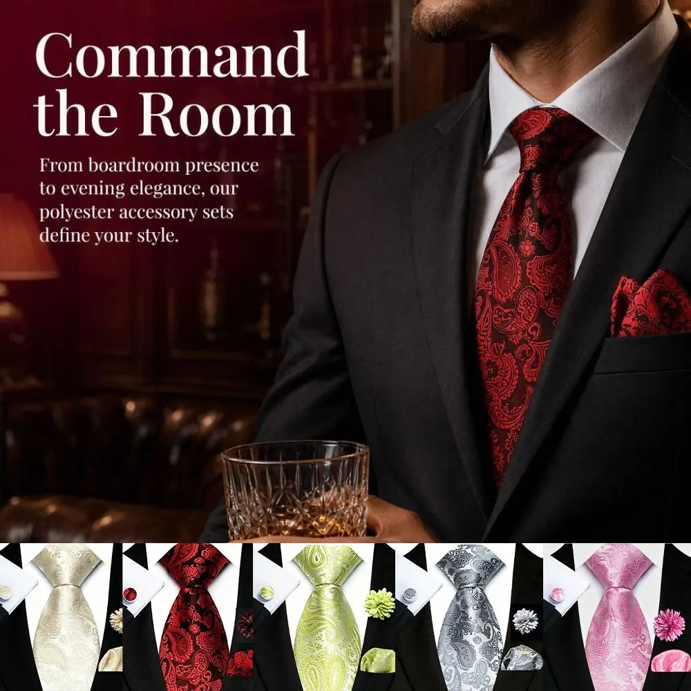 Male Gold Blue Men Tie Set Solid Stripes Pink Color Necktie Set Jacquard Woven 8CM Width Stripe Tie Groom
