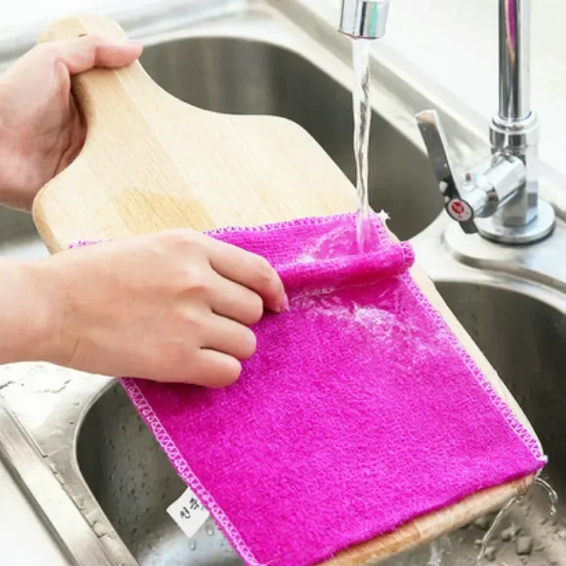 Cleaning Rags Dish Cloths Bamboo Microfiber High Efficient Anti-Grease Washing Towels Kitchen Accessories Lazy Wiping Tools