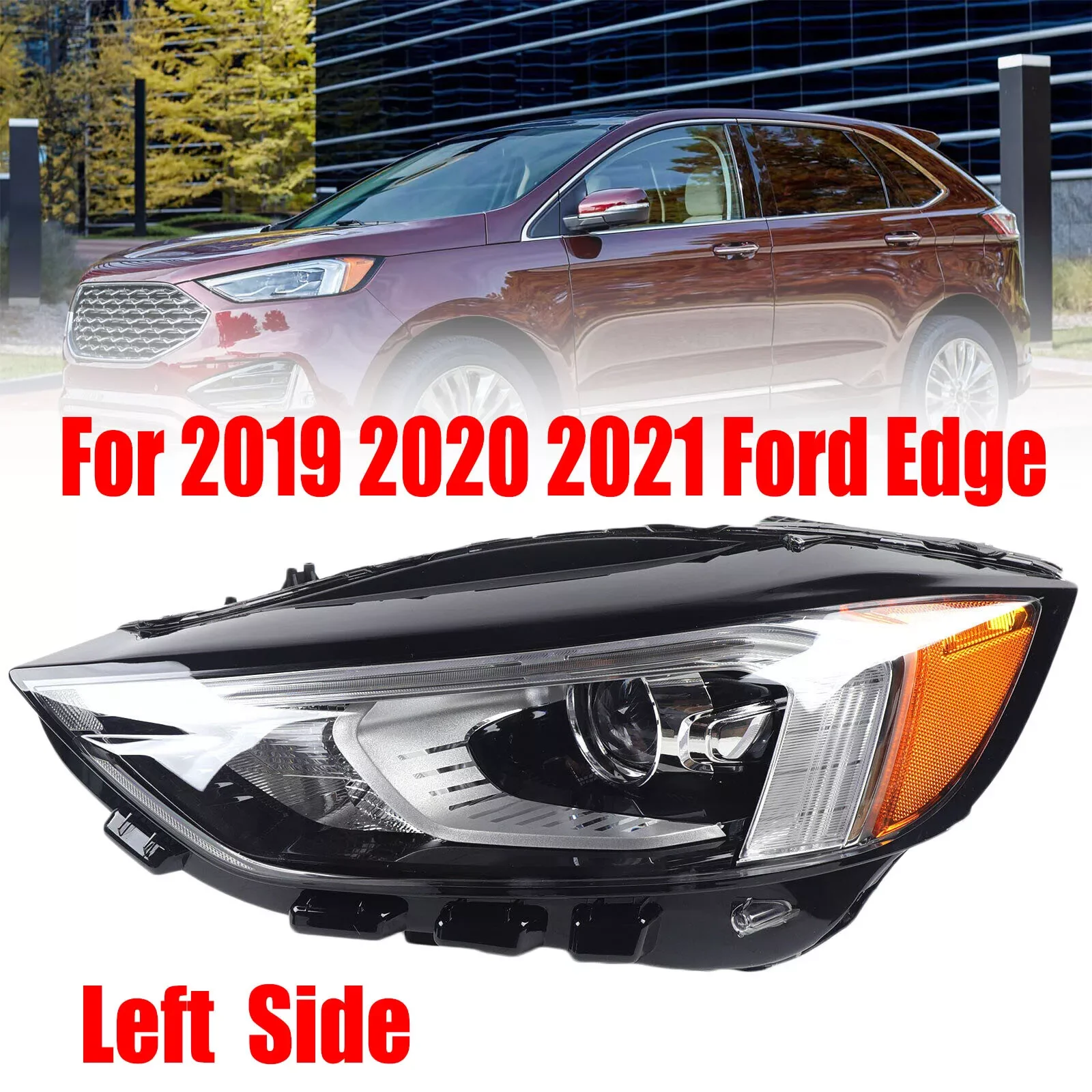 

Left Driver Side Headlight Headlamp with DRL LED LH For 2019 2020 2021 Ford Edge Complete OEM New
