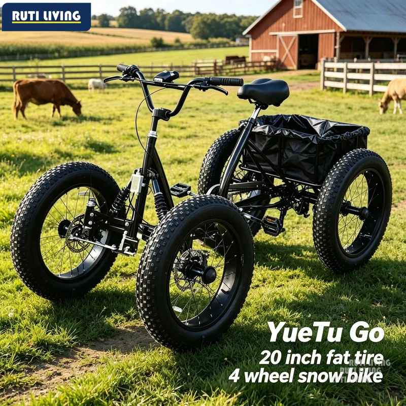 4 Wheel Bicycle Cargo 20 Inch Fat Tire Off-Road Pedal Quad Bike 4 Wheel Seven Speed Transmission Vehicle Snow Bike For Adults