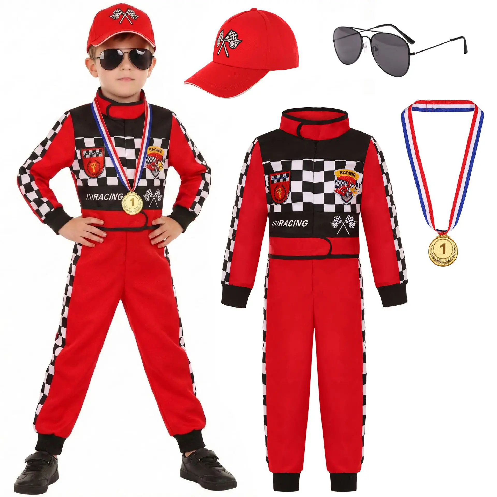 

Kids Race Car Driver Costume for Boys Girl Racing Suit Racer Jumpsuit for Halloween Dress Up 3-10Y