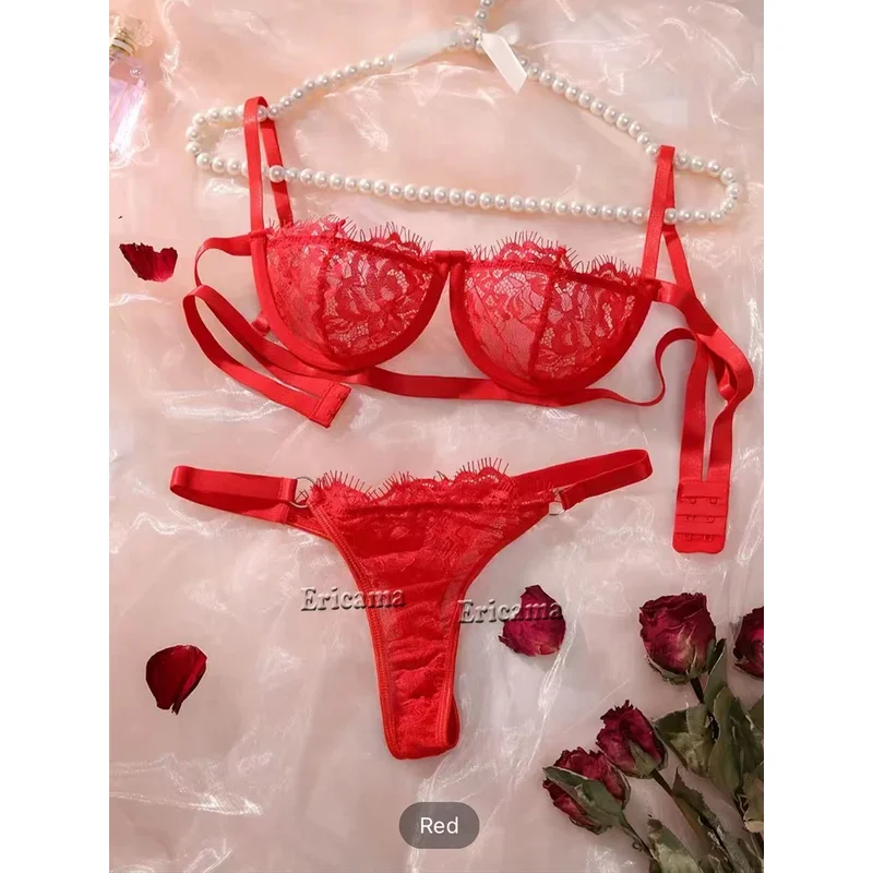 Rode bloemen kanten kousenband lingerie set met choker dames intimi 2022, beugelbeha en strings dames ondergoedset
